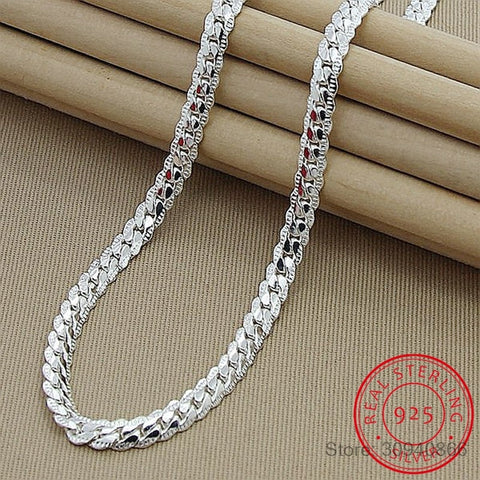 High Quality Brand Fashion 6MM Full Sideways Necklaces Male Female 925 Sterling Silver Fine Jewelry Women Men Silver Necklace