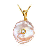 Hongye 100% 925 Silver Necklace for Women Real Natural Freshwater Pearl Pendants Flat Baroque Gold Necklace Jewelry Wedding Gift