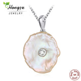 Hongye 100% 925 Silver Necklace for Women Real Natural Freshwater Pearl Pendants Flat Baroque Gold Necklace Jewelry Wedding Gift