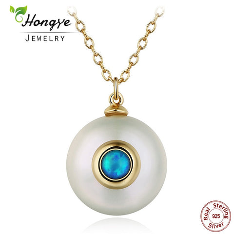 Hongye 2019 New Fashion Freshwater Pearl Necklace Women 925 Sterling Silver Chain 12mm Pearl Pendant  Jewelry Necklace For Gift