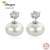 Hongye Natural Freshwater Pearl Stud Earrings 100% 925 Sterling Silver Earrings AAA Zircon Brincos For Women Wedding Gift