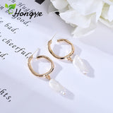 Hongye Pearl Drop Earrings Fashion Jewelry Quality Alloy Made Women Baroque Freshwater Pearl Girls Stylish Big Dangling Brinco