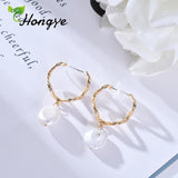 Hongye Pearl Drop Earrings Fashion Jewelry Quality Alloy Made Women Baroque Freshwater Pearl Girls Stylish Big Dangling Brinco