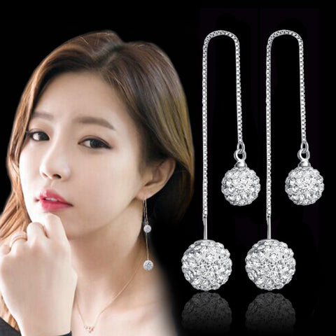 Hot Sale Design Fashion Jewelry New Double Shiny Shambhala 925 Sterling Silver Long Drop Earrings for Women Gift Wholesale