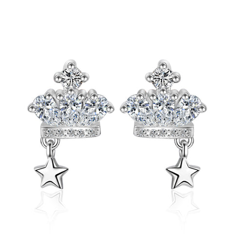 Hot Sale Fashion Jewelry New Design Crown Shiny Zircon 925 Sterling Silver Stud Earrings for Women Girls Gift Wholesale