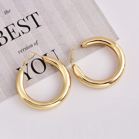 Hot Sale Vintage Big Earrings Bohemian Gold Color Over Size Hoop Earrings Simple Round Circle Loop Earrings Jewelry for Women