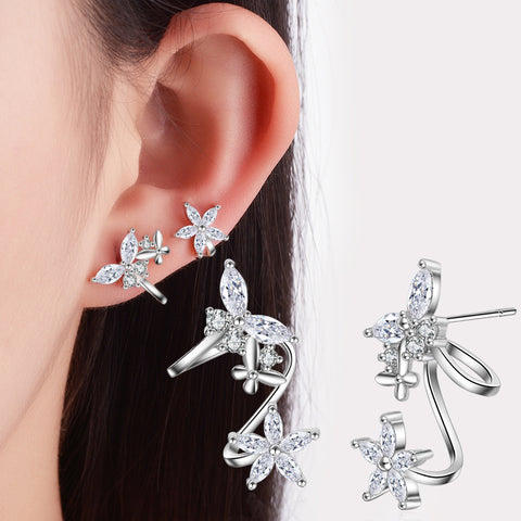 Hot Sale Wholesale New Fashion Shiny Zircon Butterfly Design 925 Sterling Silver Stud Earrings for Women Girls Jewelry Gift