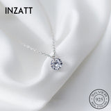 INZATT 2018 Real 925 Sterling Silver Pendant Necklace Round Crystal Fine Jewelry For Women Romantic Engagement Accessories Gift