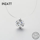 INZATT 925 Sterling Silver Zircon Crystal Pearl Pendant Choker Necklace Transparent Fishing Line 2019 Fashion Jewelry For Women