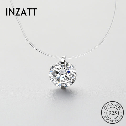 INZATT 925 Sterling Silver Zircon Crystal Pearl Pendant Choker Necklace Transparent Fishing Line 2019 Fashion Jewelry For Women