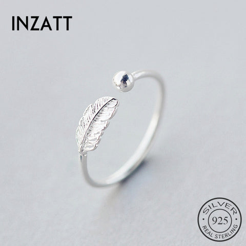 INZATT Authentic 925 Sterling Silver Cute Feather Personality Adjustable Ring Fine Jewelry For Women Party Elegant Accessories