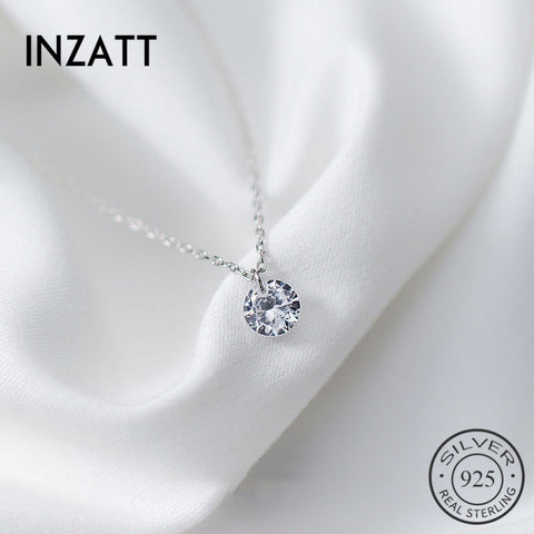 INZATT  OL Cute Geometric Round Choker Pendant Necklace For Women Engagement  Rose Gold Color 925 Sterling Silver Jewelry Gift
