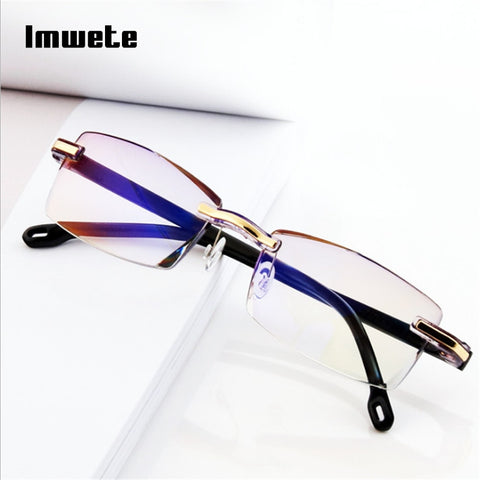 Imwete Rimless Reading Glasses Women Men Transparent Blue Light Blocking Frameless Computer Glasses Presbyopia Reader 1.0 1.5