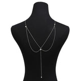 IngeSight.Z Bohemian Pearl Crystal Bare Back Necklace Statement Leaf Star Pendant Long Necklace for Women Sexy Body Jewelry Gift