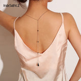 IngeSight.Z Bohemian Pearl Crystal Bare Back Necklace Statement Leaf Star Pendant Long Necklace for Women Sexy Body Jewelry Gift