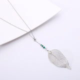 JYA Women Fashion Jewelry Back Necklace Golden Long Chain Leaf Pendant Necklace Trendy Textured Delicate Clothing Accessories