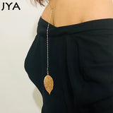 JYA Women Fashion Jewelry Back Necklace Golden Long Chain Leaf Pendant Necklace Trendy Textured Delicate Clothing Accessories