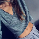 JYConline Winter Sexy Off Shoulder Deep V Neck Knitting Sweater Women Pullover Female Jumper Casual Christmas Sweater Pull Femme