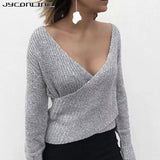 JYConline Winter Sexy Off Shoulder Deep V Neck Knitting Sweater Women Pullover Female Jumper Casual Christmas Sweater Pull Femme