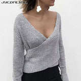 JYConline Winter Sexy Off Shoulder Deep V Neck Knitting Sweater Women Pullover Female Jumper Casual Christmas Sweater Pull Femme