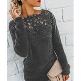 Jocoo Jolee Women Sexy Lace Hollow Out Slash Neck Sweater Casual Fleece Plush Pullovers Female Elegant Jumper Plus Size 5XL