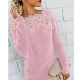 Jocoo Jolee Women Sexy Lace Hollow Out Slash Neck Sweater Casual Fleece Plush Pullovers Female Elegant Jumper Plus Size 5XL