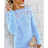 Jocoo Jolee Women Sexy Lace Hollow Out Slash Neck Sweater Casual Fleece Plush Pullovers Female Elegant Jumper Plus Size 5XL