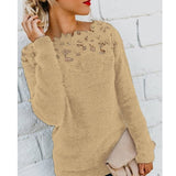 Jocoo Jolee Women Sexy Lace Hollow Out Slash Neck Sweater Casual Fleece Plush Pullovers Female Elegant Jumper Plus Size 5XL