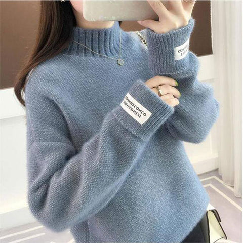 Knitted Warm Sweater Female For Autumn winter 2019 Ladies Long Sleeve Women Turtleneck Tricot Pullover Blue Jumper