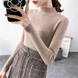 Knitwear Women's Turtleneck Solid Color Long Sleeve 2019 Women's New Half Turtleneck Sweater Slim Fit Pullover Top j10251