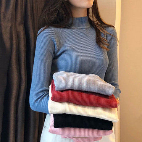 Knitwear Women's Turtleneck Solid Color Long Sleeve 2019 Women's New Half Turtleneck Sweater Slim Fit Pullover Top j10251