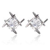 Korean Copper Bijoux Geometric Square Cross Cubic Zirconia Crystal Stud Earrings For Women Fashion Jewelry Brincos Oorbellen