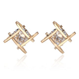 Korean Copper Bijoux Geometric Square Cross Cubic Zirconia Crystal Stud Earrings For Women Fashion Jewelry Brincos Oorbellen