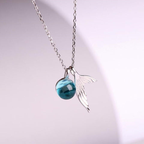 Korean Fashion Mermaid Foam Clavicle Chain 925 Sterling Silver Jewelry Whale Tail Crystal Temperament Pendant Necklaces H61
