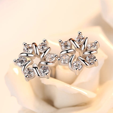 Korean Style Cute Peach Blossom Stud 925 silver earings rhinestone flower earrings For Women 2019 Sweet Brinco Wholesale Jewelry