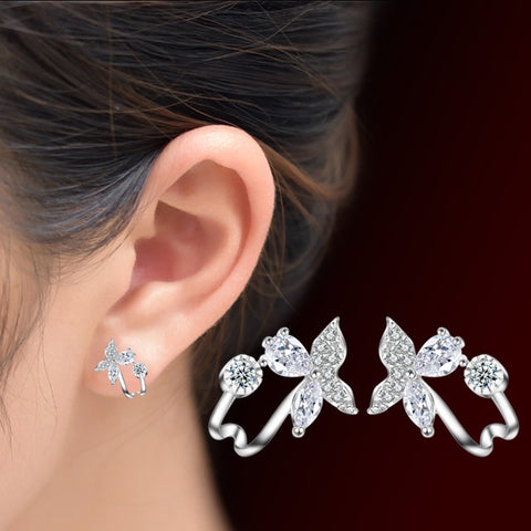 Korean Version 1 Pair 925 Earrings Cute White Bowknot Cubic Zirconia Earrings For Charming Lady Jewelry Gift Bijoux