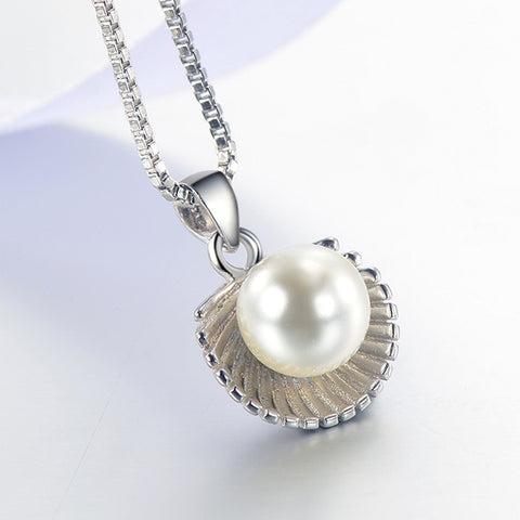 Korean Version Fashion Jewelry Necklace Pendant 8-18mm White Pearl Scallop 925 Silver Seashell Pendants Necklaces For Women