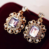 Korean Women's Jewelry Pearls Vintage Fashion Square Earrings Stud Earrings