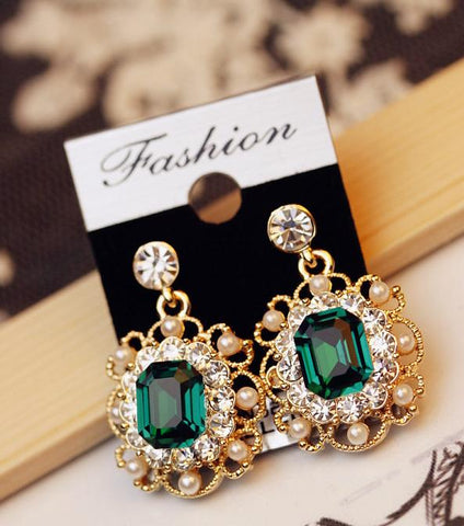 Korean Women's Jewelry Pearls Vintage Fashion Square Earrings Stud Earrings