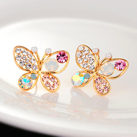 Korean women  jewelry pearl butterfly hollow colorful crystal earrings earrings new earrings wholesale drop shipping