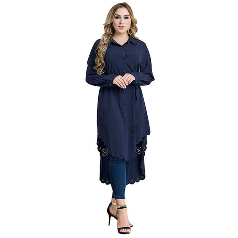 Lady's Long Style Blouse Dress Plus Size Muslim Abaya Costumes Hollow Soft Women Blouse Dress Solid Arabic Islamic Clothing