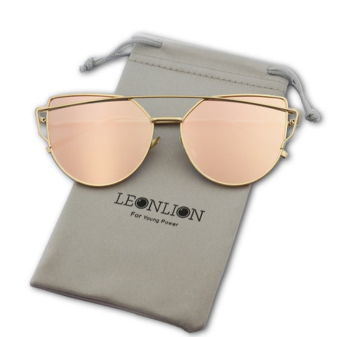 LeonLion Brand Designer Cat eye Sunglasses Women Vintage Metal Reflective Glasses For Women Mirror Retro Oculos De Sol Gafas