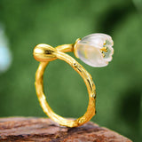 Lotus Fun Real 925 Sterling Silver 18k Gold Ring Natural Crystal Handmade Fine Jewelry Lily of the Valley Flower Rings For Women