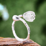 Lotus Fun Real 925 Sterling Silver 18k Gold Ring Natural Crystal Handmade Fine Jewelry Lily of the Valley Flower Rings For Women