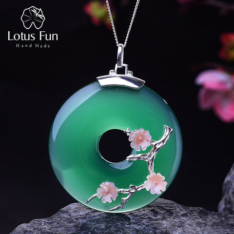 Lotus Fun Real 925 Sterling Silver Handmade Fine Jewelry Shell Plum Flower Natural Gemstones Pendant without Necklace for Women