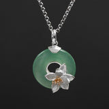 Lotus Fun Real 925 Sterling Silver Natural Aventurine Green Gemstone Fine Jewelry Lotus Whispers Pendant for Women without Chain