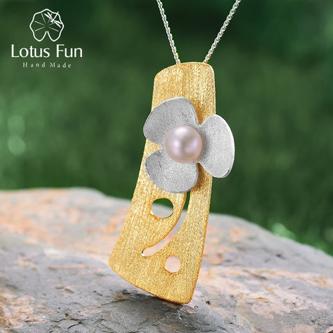 Lotus Fun Real 925 Sterling Silver Natural Pearl 18K Gold Fine Jewelry Fresh Clover Flower Pendant without Necklace for Women