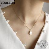 LouLeur 925 sterling silver Baroque pearl pendants necklace simple design wild elegant charm pearl necklace for women jewelry