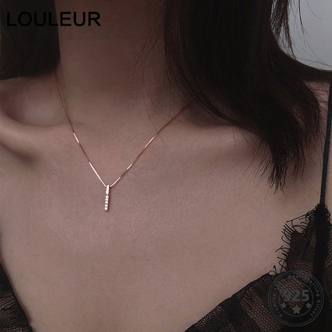 Louleur 925 Sterling Silver Zircon Necklace Vertical Bar Slidable Romantic Pendant Necklace For Women Wedding Birthday Gifts