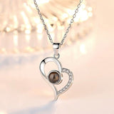 Love Heart Romantic Love Memory Wedding Necklace Rose Gold&Silver 100 languages I love you Projection Pendant Necklace